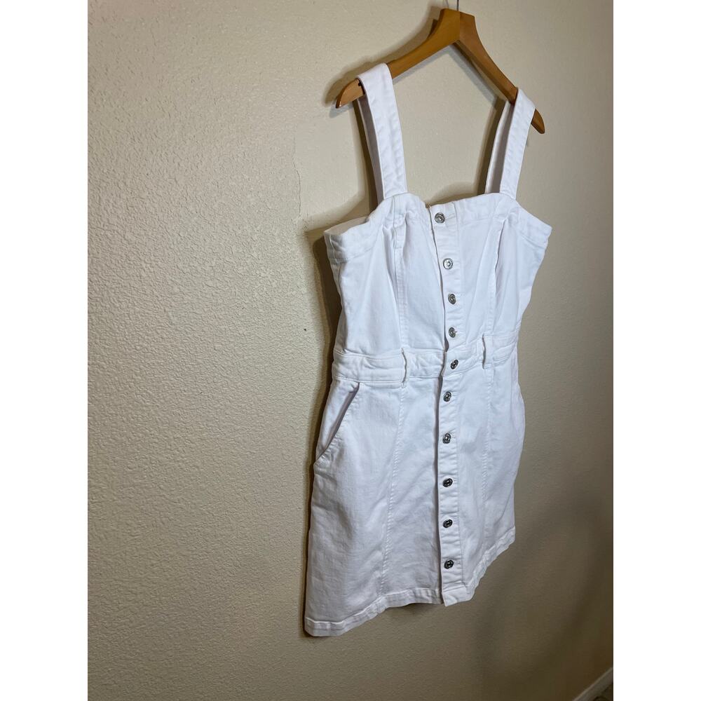 PAIGE Maddy Crisp White Denim Button Up Sleeveless Midi Dress Size 12 Minimalist - Picture 11 of 13